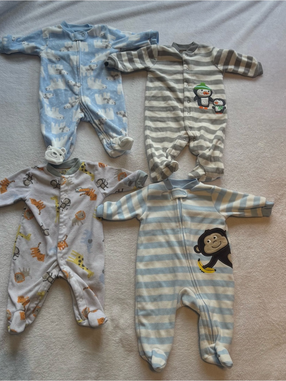 Lot of 4 Carter’s Fleece Footed Sleepers / Pajamas – Baby Boy 3 Months